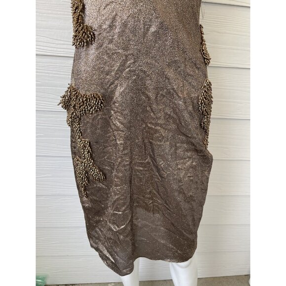 Vera Wang Collection Bronze Shimmer Beaded Silk Dress Sz 4 Runway Sample $1895 - Picture 10 of 16